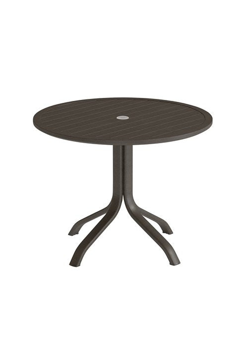 Tropitone Horizon Slat 30" Round KD Pedestal Dining Umbrella Table