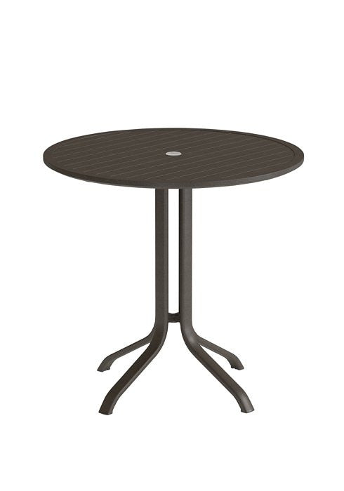 Tropitone Horizon Slat 36" Round table  KD Pedestal Bar Umbrella