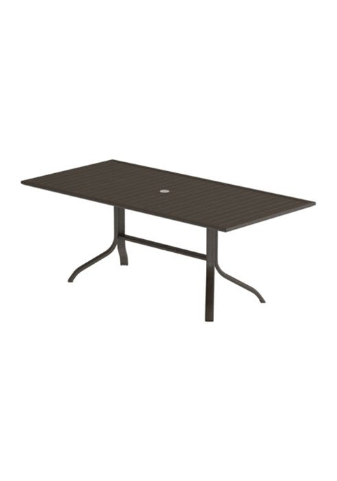 Tropitone Horizon Slat 72" x 36" Rectangular KD Pedestal Dining Umbrella Table